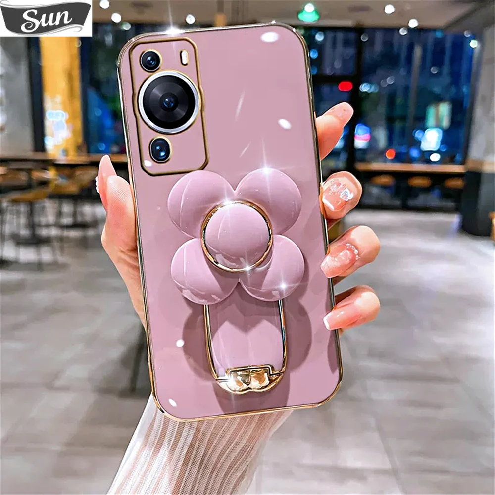 

Складной чехол-подставка с поворотным покрытием и цветами для Huawei P50 Pro P40 P30 Lite P20 P60 Mate 50 40 30 20 P Smart 2021 Y7A, мягкий чехол