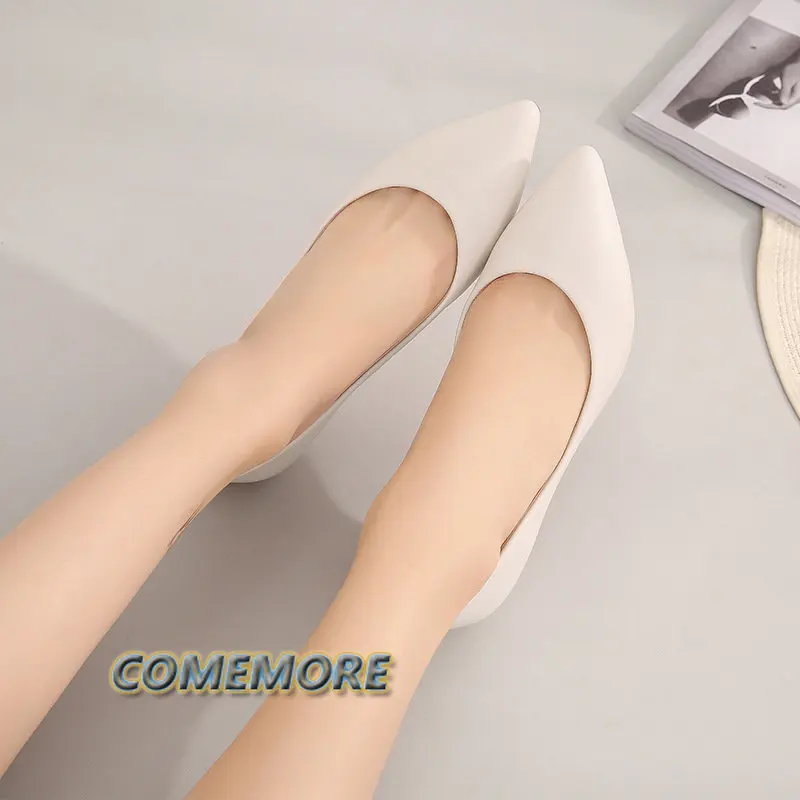 OL Style Leather PU Pumps Women's Solid Shoes Low Thin Heels Single Shoes  3.5cm High Heels Ladies Office Work Dress Wedges Pumps