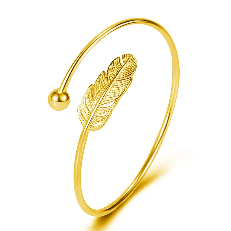 Feather Bangle Bracelet for Women Luxury Jewelry Rose Gold Silver Cuff Bangles 2