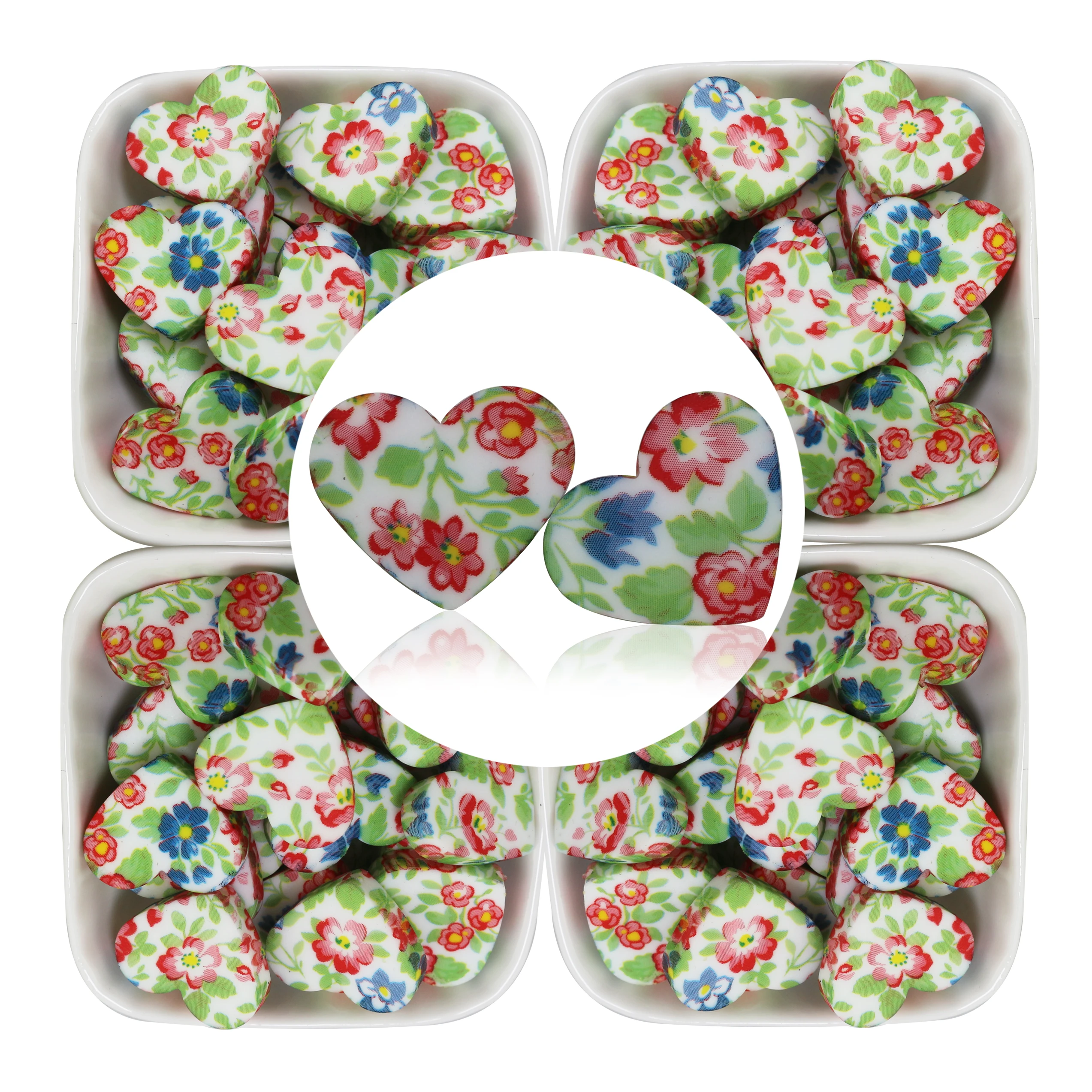 

NEW 50pc Heart Silicone Beads Love Shape Daisy Colorful Flowers Leopard Print DIY For Baby Teether Teething Necklaces Care Toys