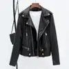 Women Jacket Faux Leather Turn-down Collar Zip-up Zipper jackets Long Sleeves Motorcycle Jacket Coat Travel Motor Outerwear
