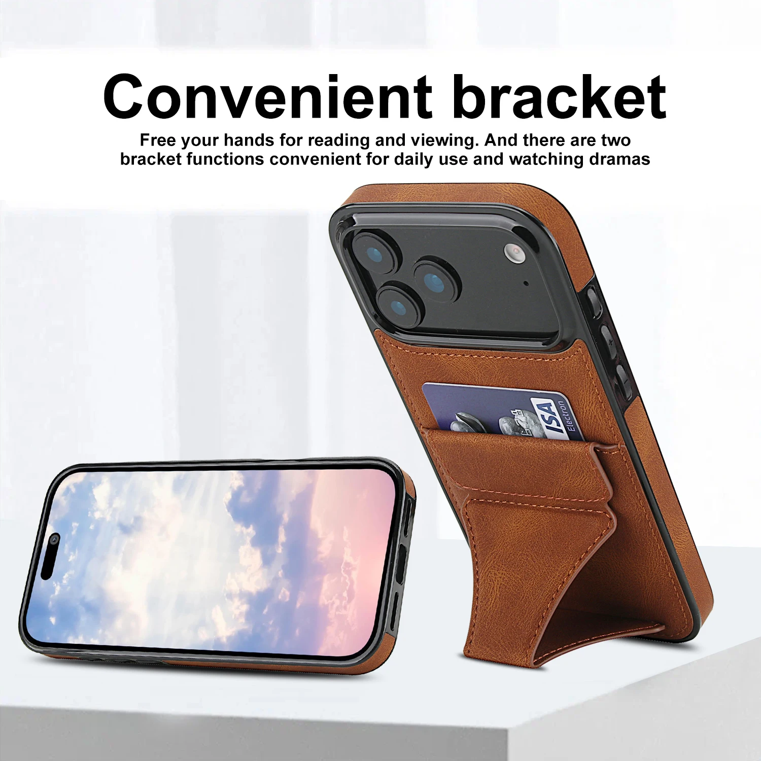 Foldable Leather Phone Case with Credit Card Slots and Kickstand Design