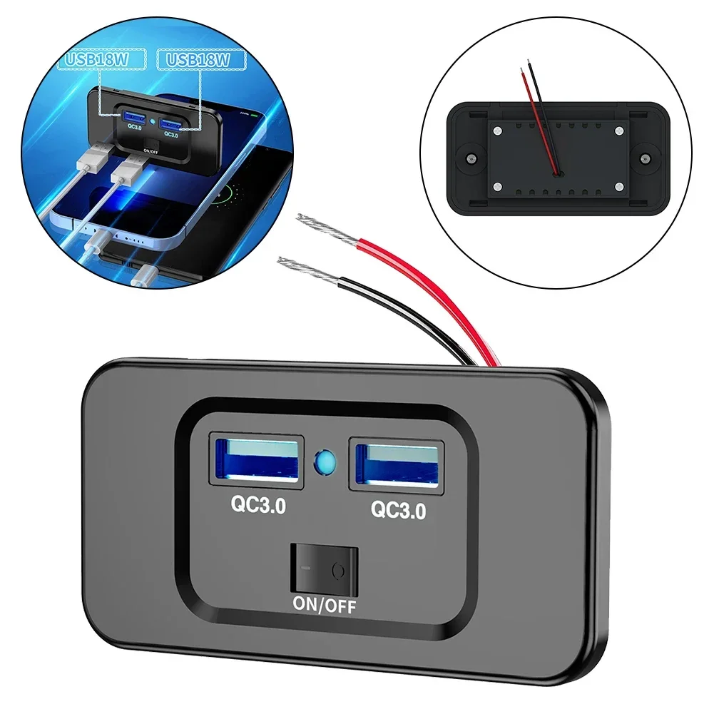 12V-24V QC 3.0 Dual USB Car Fast Charger Socket Power Outlet Panel Mount Perforated RVs Mobile Phones USB Charger Sockets