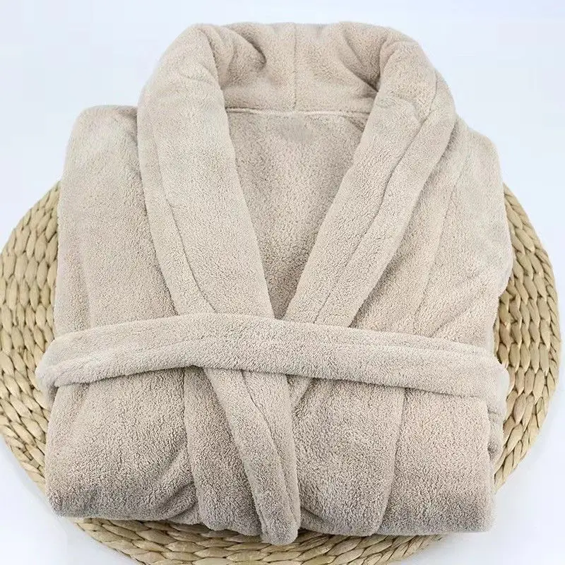 

Long Sleeve Kimono Plush and Thicken Winter Casual Night Dress Women Solid Color Flannel V Neck Robe Nightgown Sleepdress