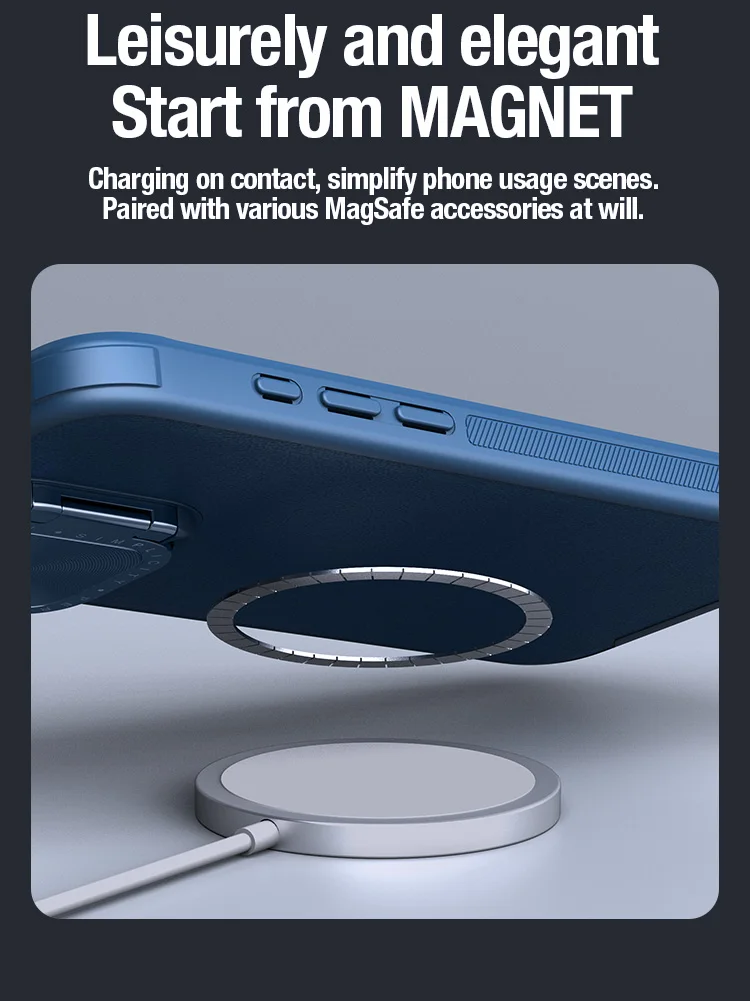 Magsafe Case For iPhone 15 Pro Max Nillkin Camshield Prop Leather Case With Foldable Stand For iPhone 15 Pro Lens Magnetic Cover