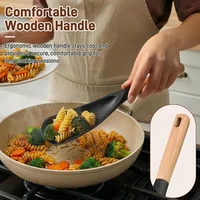 Cuillère-spatule multifonction en silicone pour ustensiles de cuisine antiadhésifs, ustensile de cuisine résistant à la chaleur avec manche en bois 5