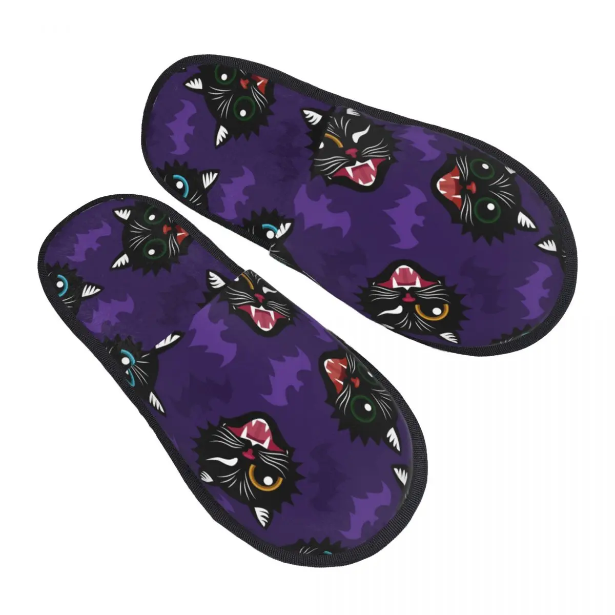 

Black Cats And Bats Slipper For Women Men Fluffy Winter Warm Slippers Indoor Slippers