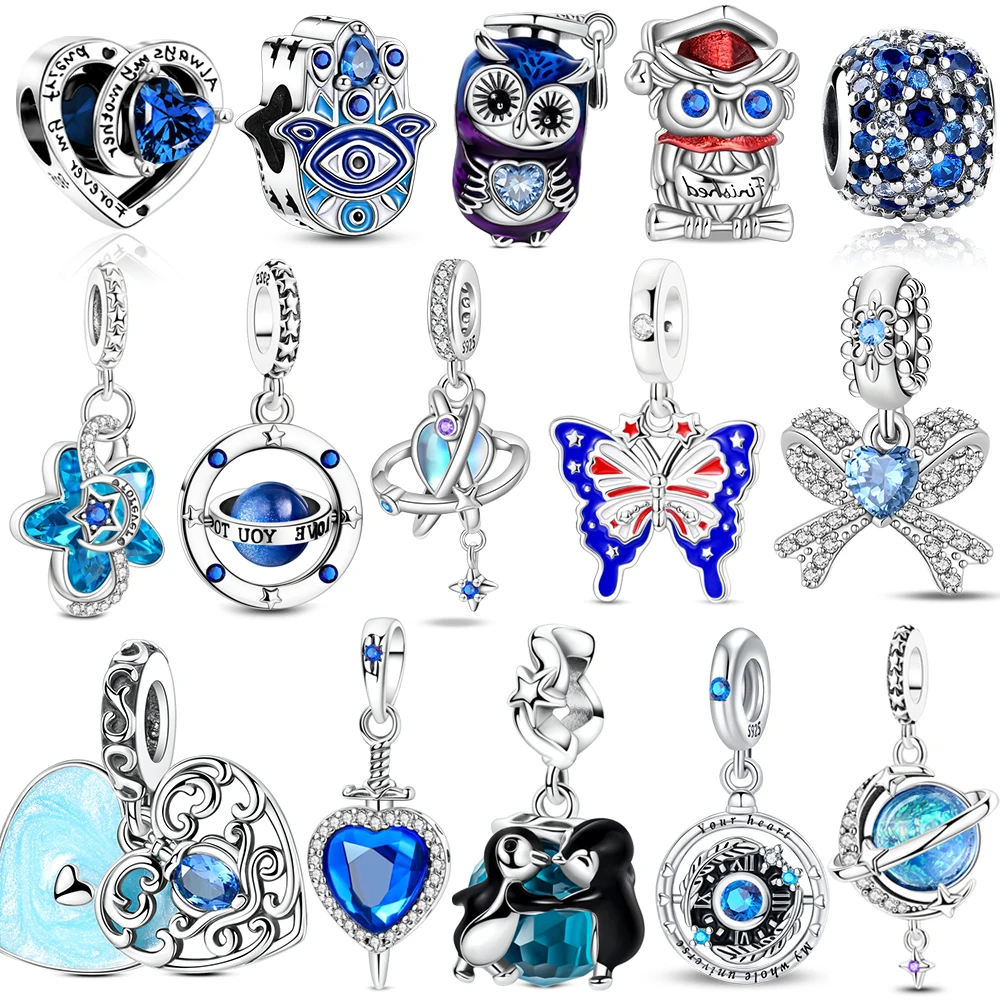 925 Sterling Silver Galaxy Star & Moon Murano Charm Fit Original Bracelet Lucky Clover Charm DIY Necklace Jewelry silver charm jewelry