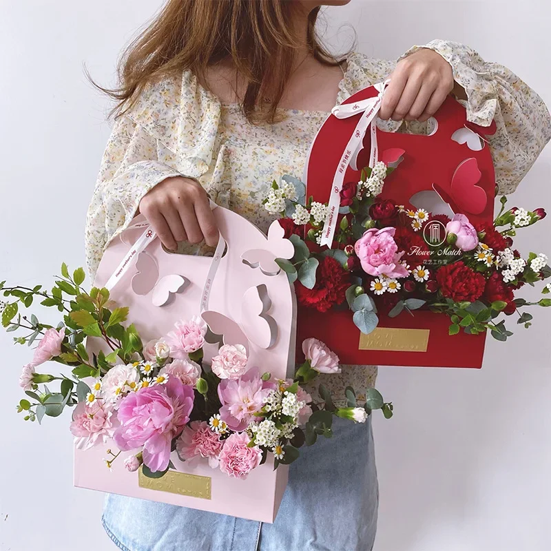Butterfly Flower Box, Hand Flower Basket, Paper Box, Arrangement Bag, Packaging Gift Box