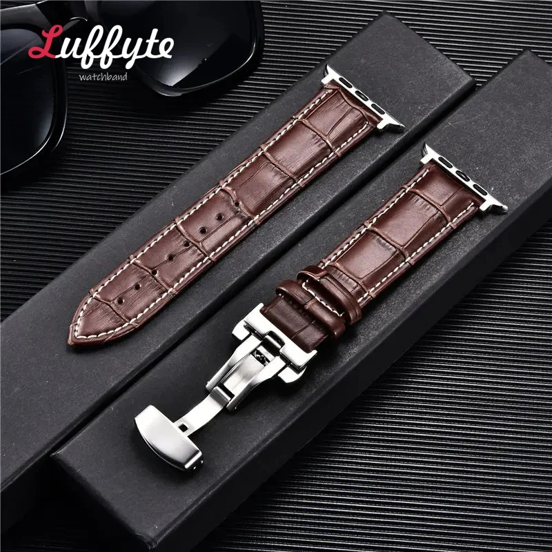 Elegant Leather Strap with Butterfly Buckle