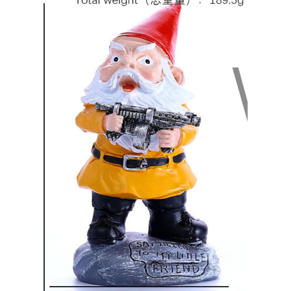 New product with a gun, small dwarf white bearded old man statue, resin handicraft ornament_voghion.com