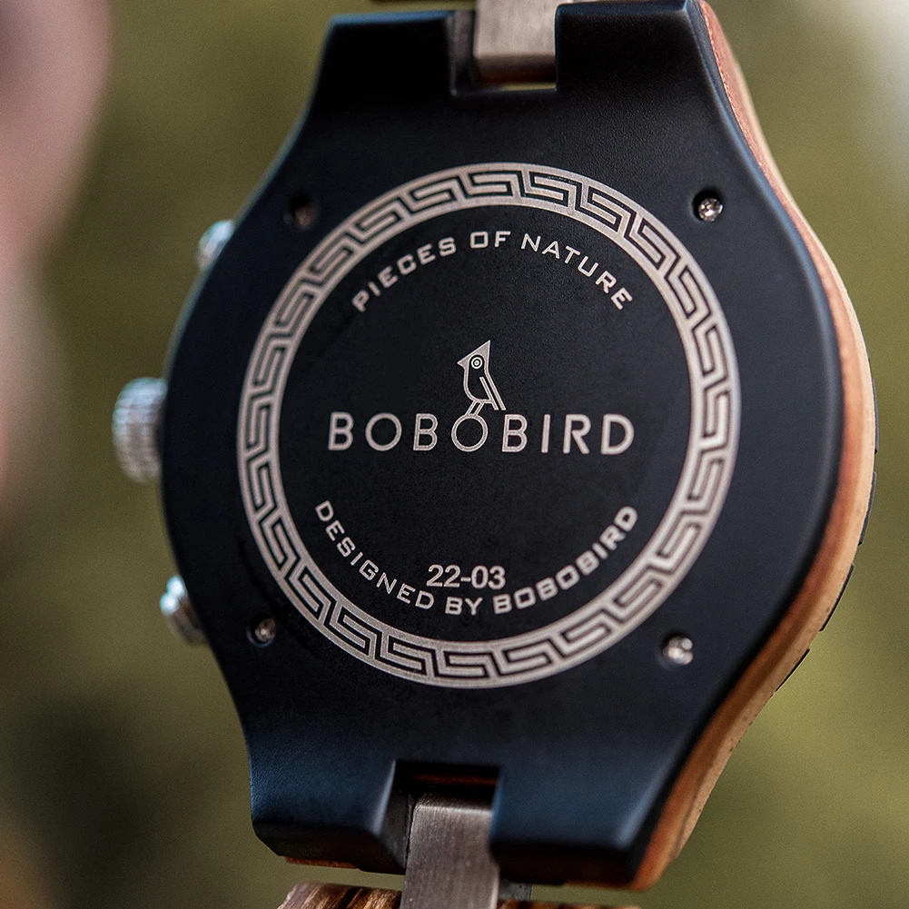 BOBO BIRD Men Wristwatch Business Male Timepieces Chronograph Quartz Men's Natural Wood Watches In Wooden Gift Box Customized