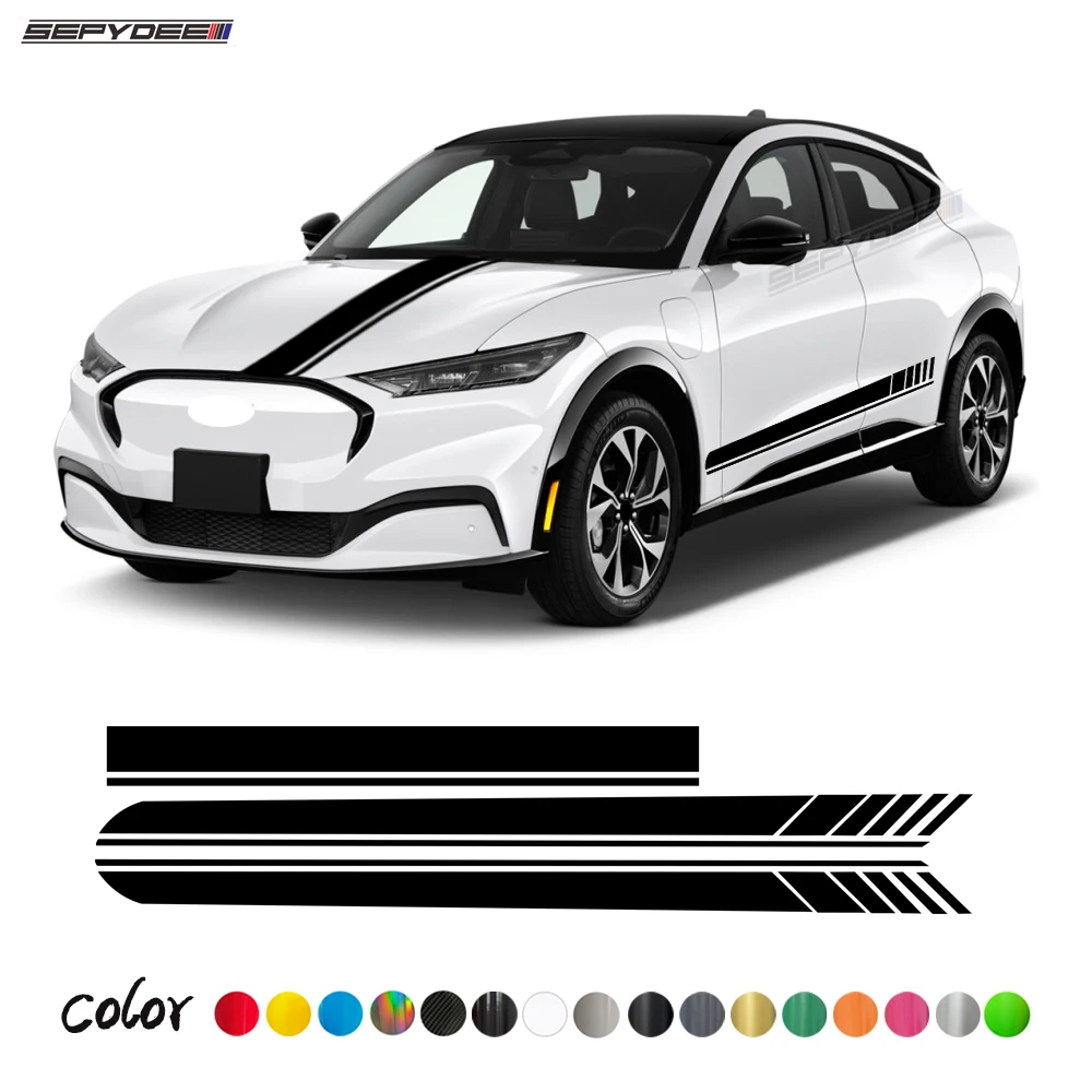 

Car Hood Door Side Stickers for Ford Mustang Mach E Engine Cover Long Stripes Graphics Body Decor Vinyl Decals Car Accessories