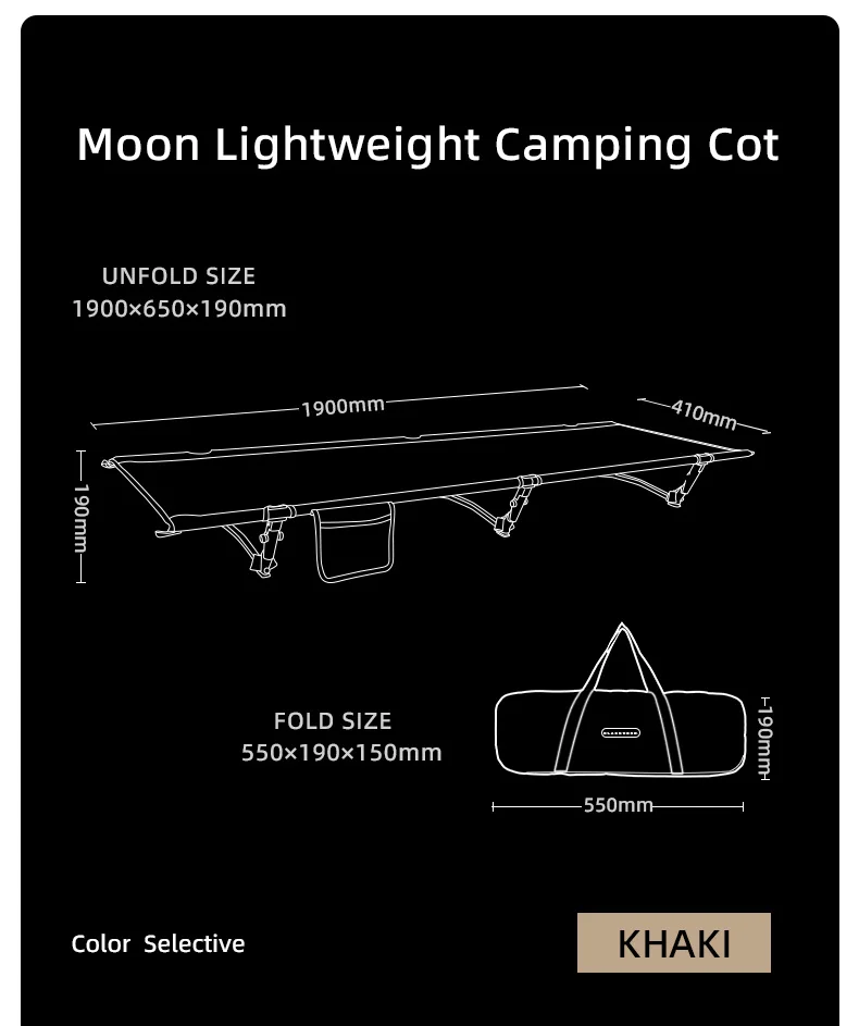 BLACKDEER Outdoor Folding Sleeping Bed Compact Aluminum Alloy Camping Cot Max 150kg Bearing 600D Oxford Fabric