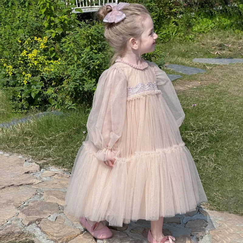 Girls Spring Lace Patchwork Tulle Princess Dress
