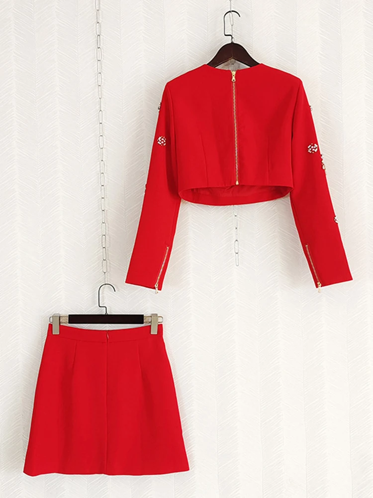 Iqj-مجموعات تصميم الماس بلصق أحادي اللون للنساء ، رقبة مستديرة ، أكمام طويلة ، معطف قصير ، تنورات عالية الخصر ، أنثى ، ربيع ، 36A130 2 Iqj-مجموعات تصميم الماس بلصق أحادي اللون للنساء ، رقبة مستديرة ، أكمام طويلة ، معطف قصير ، تنورات عالية الخصر ، أنثى ، ربيع ، 36A130 2