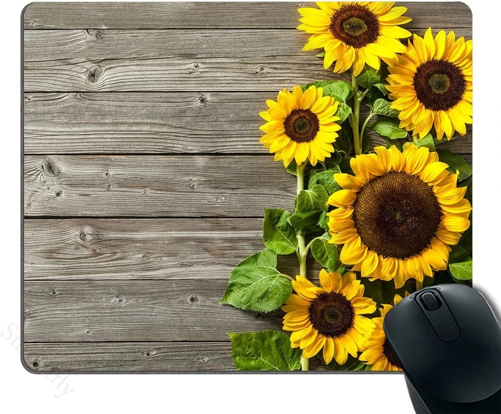 Portable Mouse Pad Custom Plants Theme Sunflower on The Wooden Personality Desings Gaming Mouse Pad 9.5x7.9 In