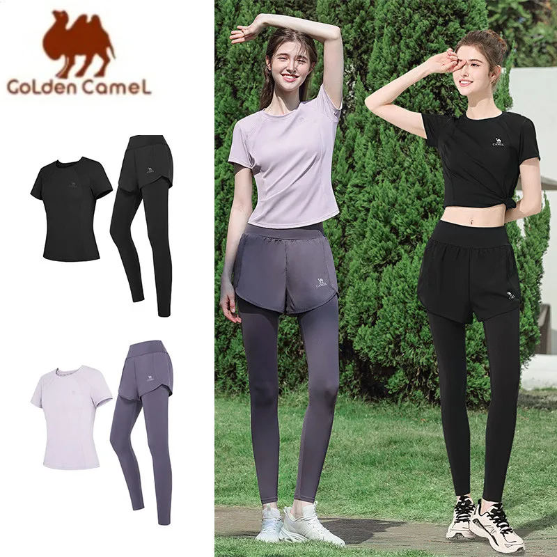 Golden Camel 2 Piece Women's Yoga Clothing Running Sportswear Regular Breathable Gym Training Fitness Quick Dry Sports Shirts Pants