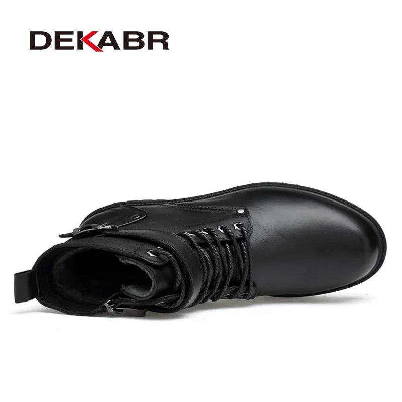 Mens Leather Boots DEKABR Men Genuine Leather Lace-up Ankle Boots Winter Motorcycle Boots Men Safety Work Shoes Punk Style mens leather boots motorcycle leather boots