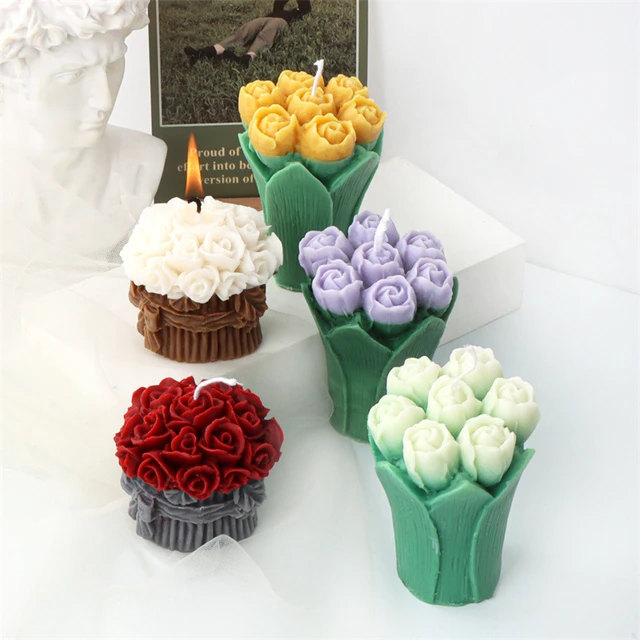 14cm Big Wedding Rose Flower Bouquet Candle Mold Table Decor Rose