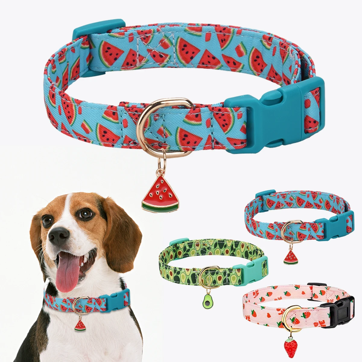 Fruit Pattern Pet Collar with Metal Fruit Pendant – Adjustable for Cats, Puppies & Small Dogs 1