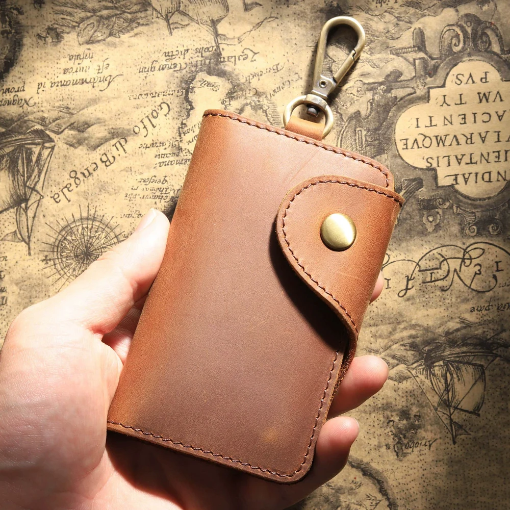 Elegant Leather Waist Key Pouch & Card Holder Wallet with Snap Closure