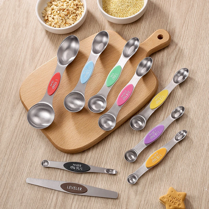 7-Piece: Double Sided Stackable Magnetic Measuring Spoons Set with Lev