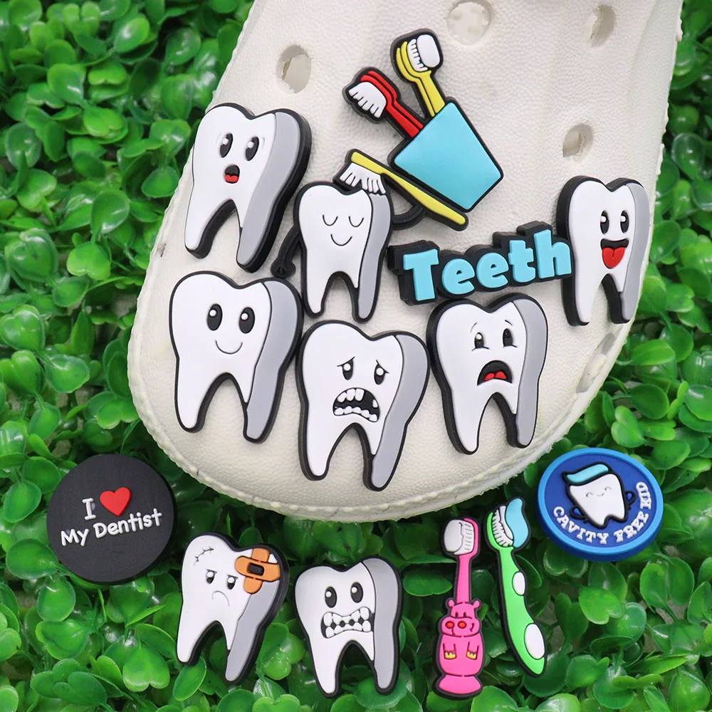 114PcsProtectToothShoeCharmsDentalHealthToothbrushPVCGarden