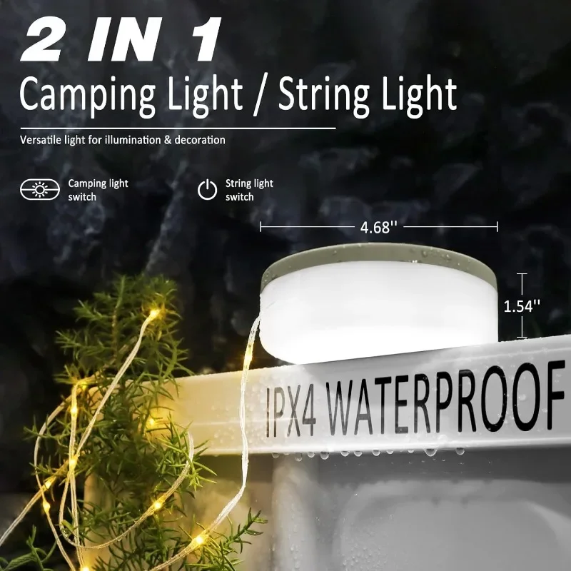 Camping String Light 32.8FT Warm Light Rechargeable Waterproof LED Hanging Light for Camping Tent Garden Party Festival Decor