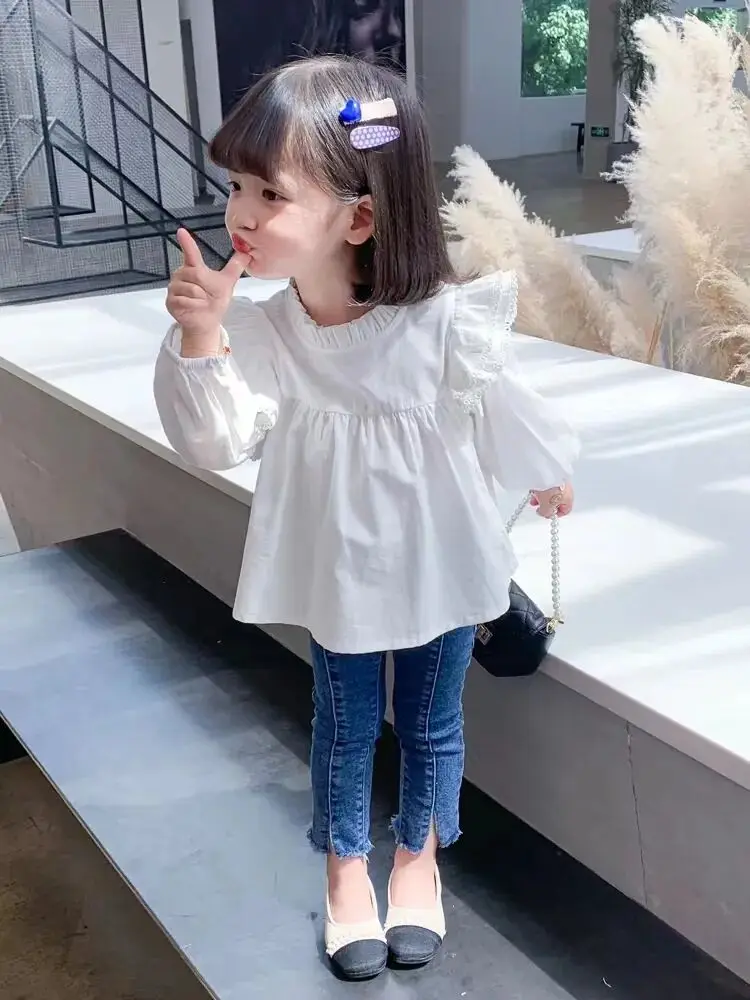 Children's shirt Spring and Autumn long sleeved doll shirt Children's fashionable base Cotton top