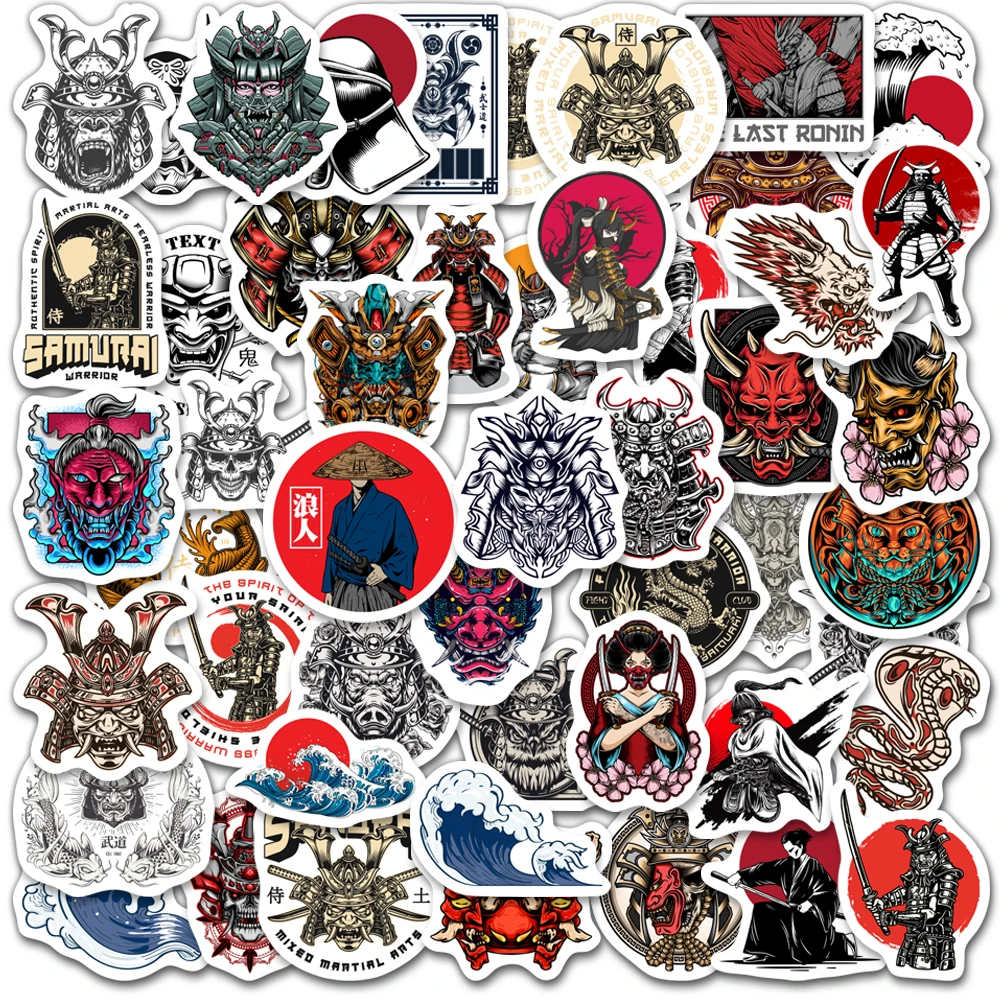 Japanese Samurai Characters Cool Waterproof Sticker Pack - Perfect for DIY Projects and Accessories