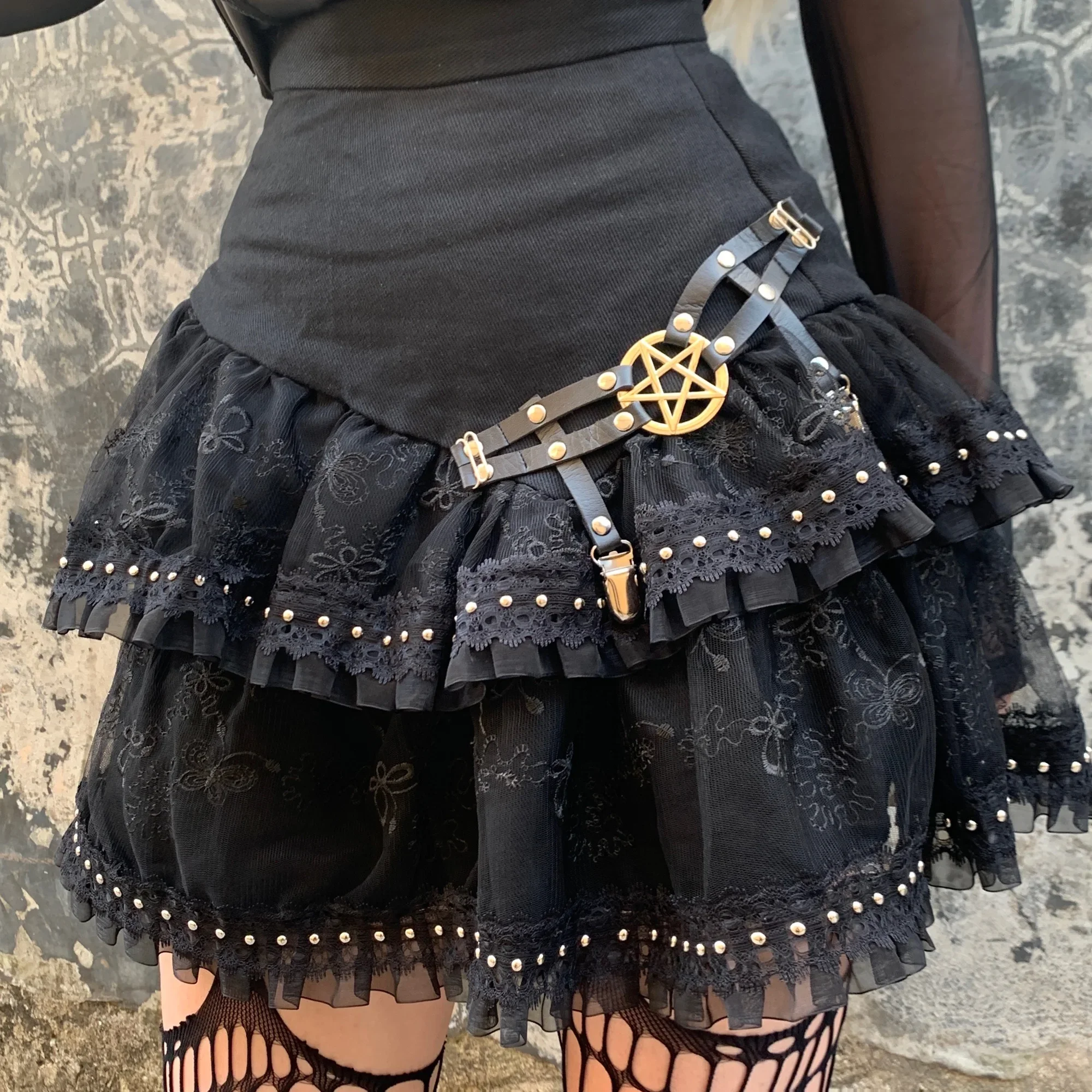 Japanese Harajuku Mini Cake Skirt Black Gothic Summer Ball Gown Mini jupe Punk Hot Girls Lace Skirt Femme summer 2022