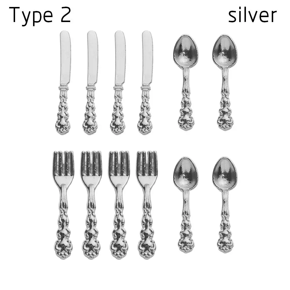 12-Piece Gold and Silver Miniature Dollhouse Cutlery Set