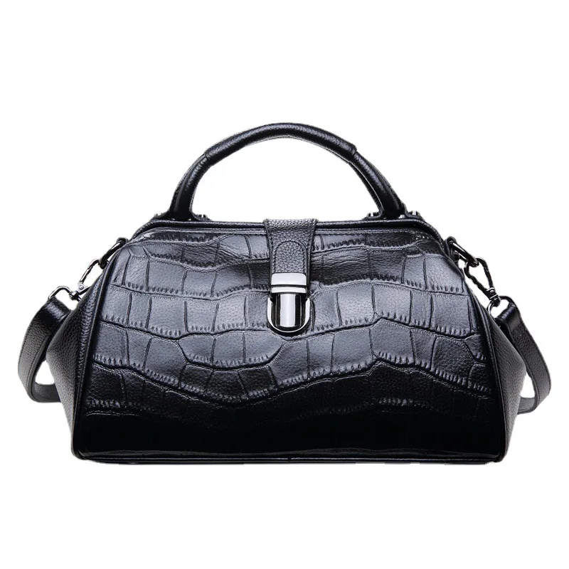 2024 New Genuine Leather Women's Handbag Fashionable Genuine Leather One Shoulder Crossbody Doctor Bag