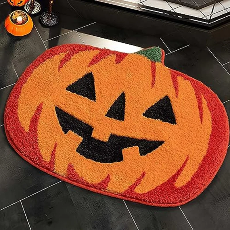 

1 Piece Bathroom Decor Fall Pumpkin Bathroom Rugs Non Microfiber Washable Absorbent Carpet Autumn Home Decoration Orange