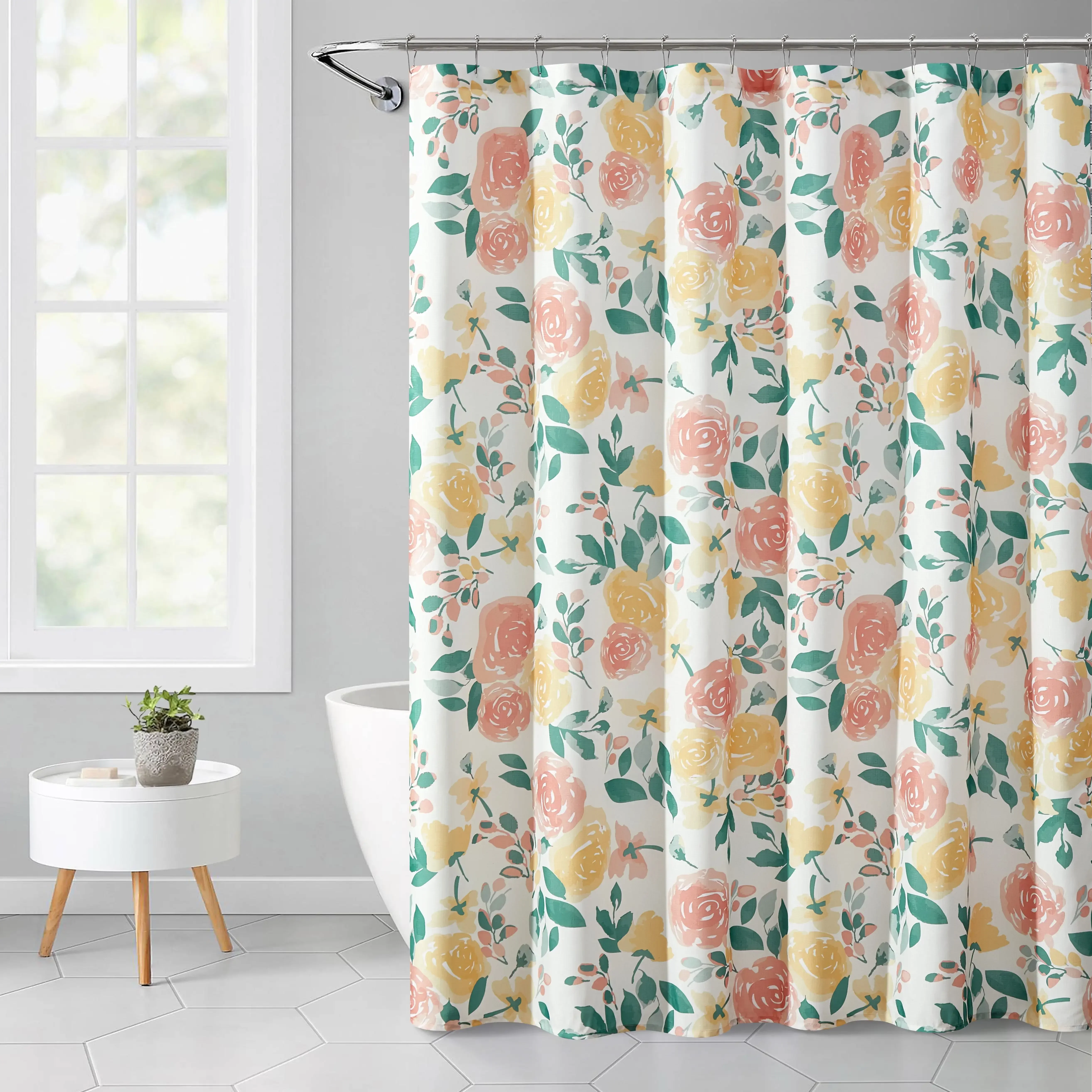 

Mainstays Floral Flowers Polyester Shower Curtains, 72" x 72", Pink