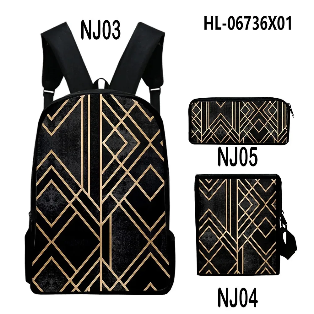 3D Flowing Gold Art Print School Backpacks, Laptop Backpack, Backpack, Tilt Shoulder Bag, Pencil Case, Harajuku, Popular, 3pcs
