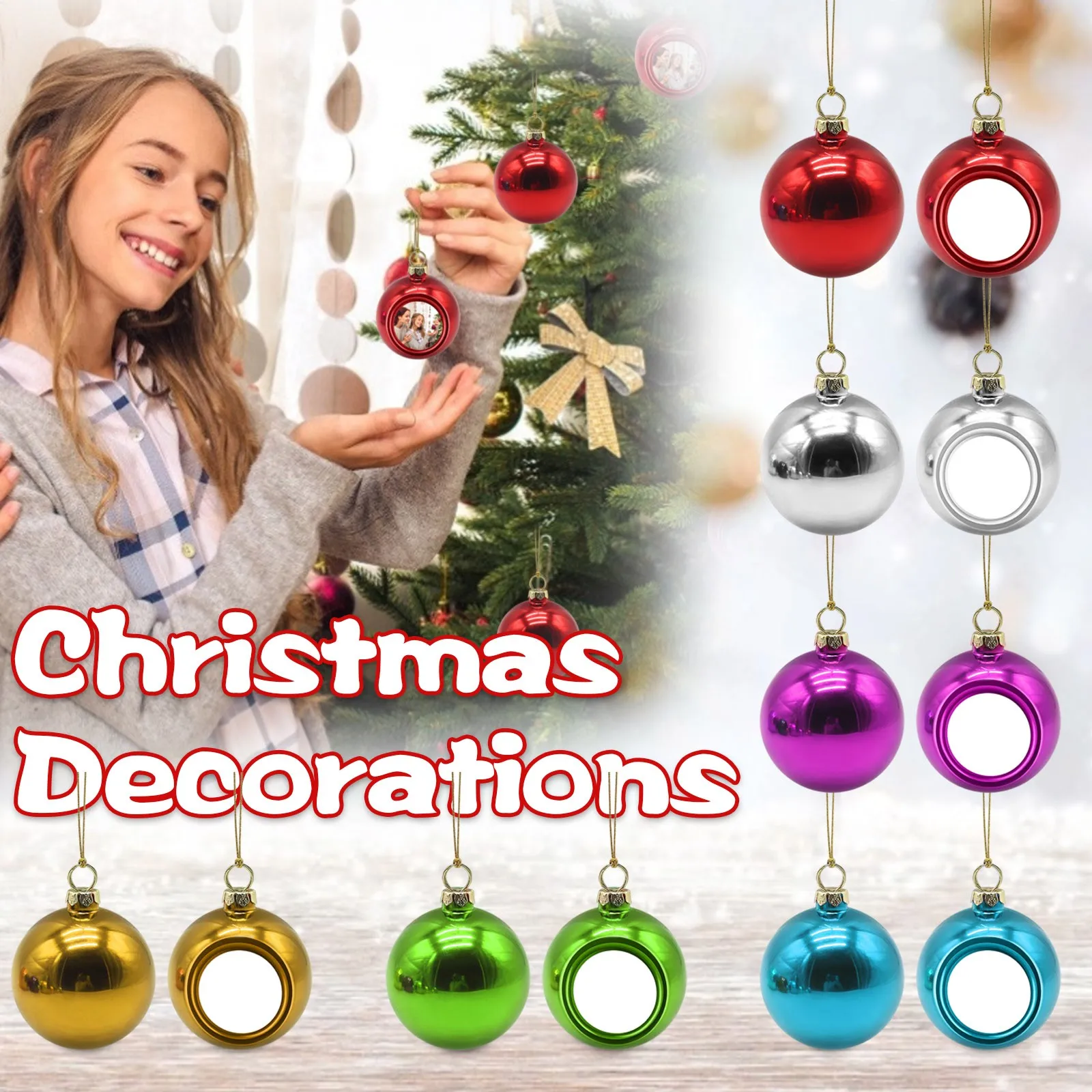 10pcs/Lot Sublimation Christmas Ornament Pendant For Xmas Tree Home Decor 8cm Sublimation Blank Christmas Ball Chain