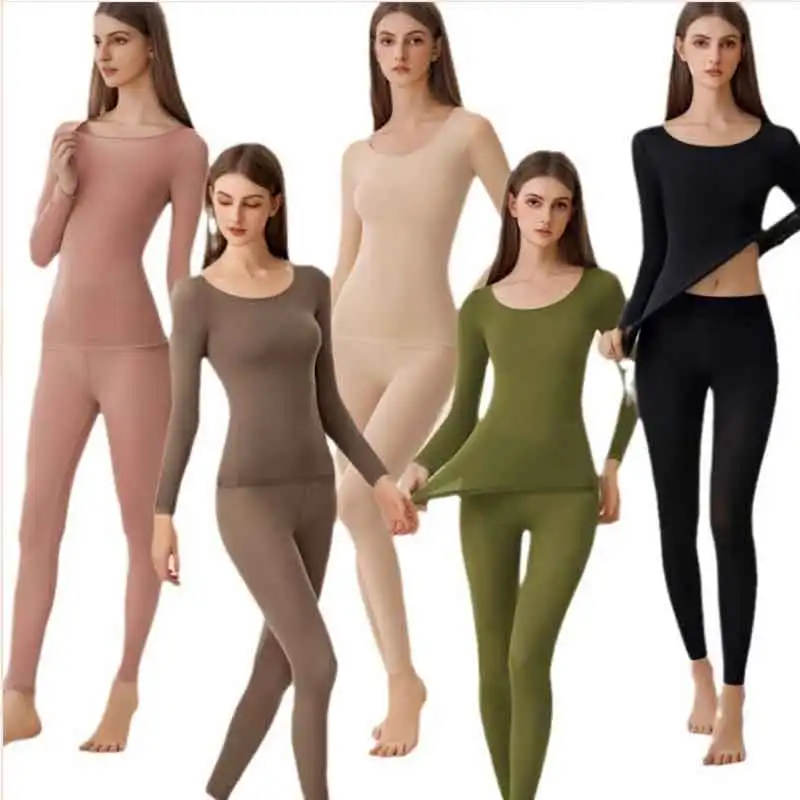 Seamless Ultra-thin Thermal Underwear Suit, Soft & Comfy Long Sleeve Round Neck Top, Women's Bottoming Lingerie & Sleepwear