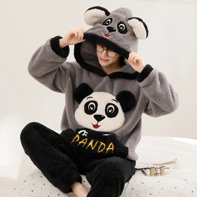 thumbnail image 1 of Conjunto de pijama de franela gruesa para mujer, ropa de dormir cálida para el hogar, Tops y pantalones para parejas, Unisex, Invierno, 1 of 5