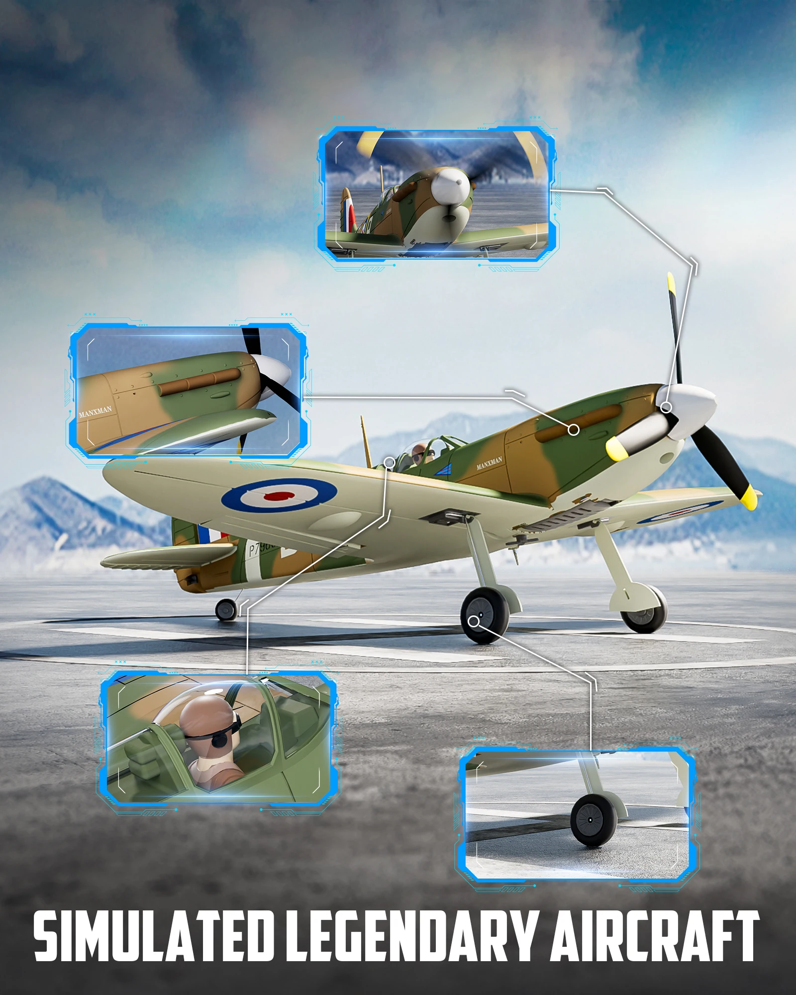 Avion RC Spitfire - Planeur télécommandé 2.4GHz, prêt à voler