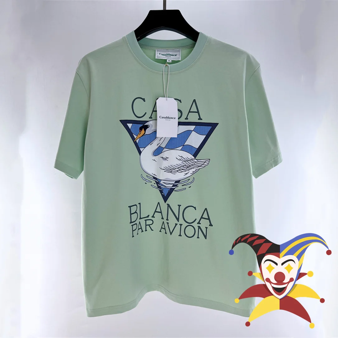 

Casablanca T-Shirt Men Women Swan Triangle Print Fashion Tee Black White With Tag