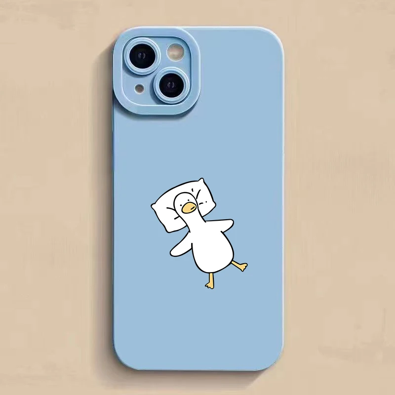 Cute Cartoon Lying Flat Duck Phone Case For iPhone 15 Pro Max 11 12 Mini 13 14 Pro Max X XS XR 7 8 14 15Plus Soft Silicone Cover