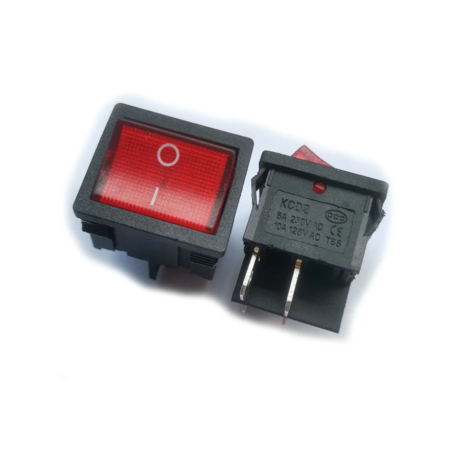 KCD2 더블 로커 스위치, 4P, 4 핀, 2 포지션 더블 래칭, 6A, 250V, 레드, 그린, 10PCs/로트