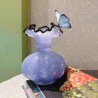 Glass Vase Vintage French Wavy Edge Purple Transparent Pumpkin Shape Flower Vase Terrarium Home Decoration Accessories 1