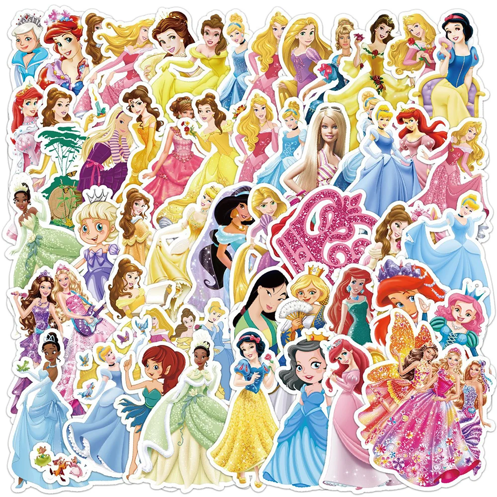 10/30/50Pcs Disney Princess Kawaii Cartoon Stickers Cute Barbie Girls Sticker Scrapbooking Laptop Valigia Decalcomania Decorativa Regalo