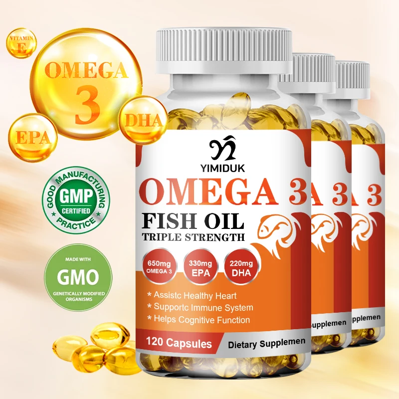 

Omega 3 Fish Oil Capsules rich in DHA and EPA 120/60 Capsule Health Support Non-GMO Gluten Free Dietery Supplement