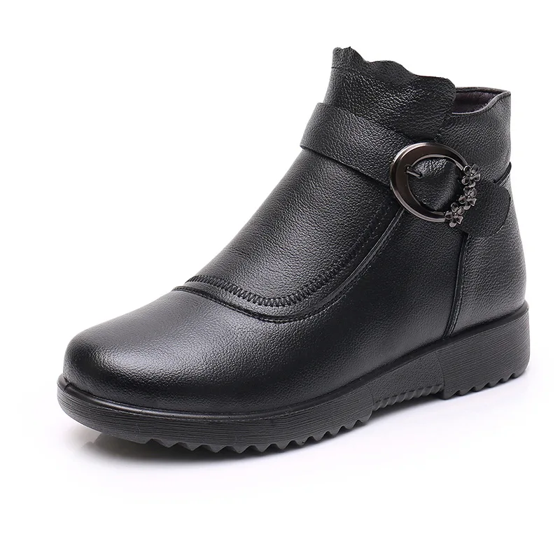 Winter Shoes Women Genuine Leather Wedge Non-slip Ankle Boots Women's Thick Plush Warm Snow Boots Mother Waterproof Booties