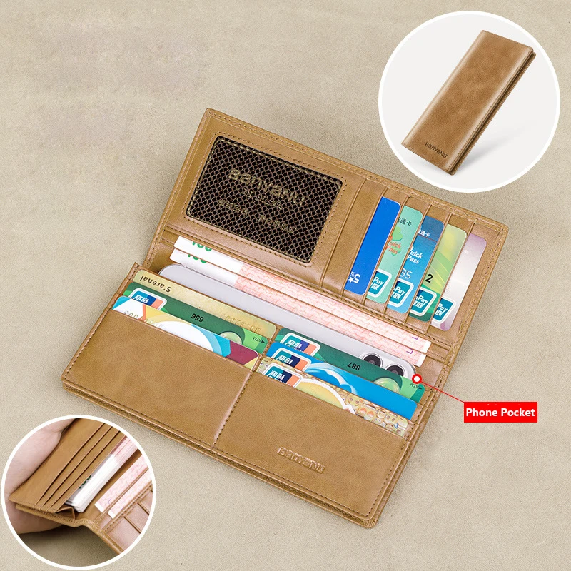 Ultra Thin Genuine Leather Wallet Business Men Cow Leather Anti RFID Purse Credit Card Holder Long Wallet for Men