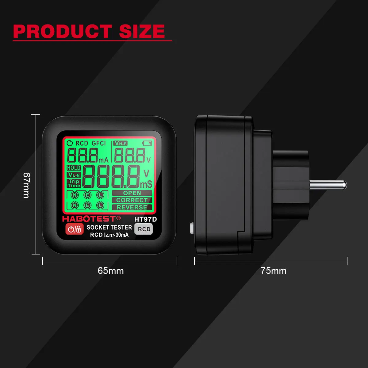 HT97 Digital Socket Tester Voltage Detector RCD GFCI Voltage Test EU US UK Plug Large Display Outlet Checker Leakage Protection 2
